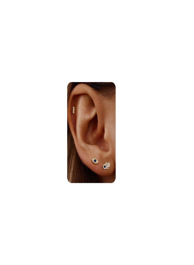 KRFY Gold Flat Back Stud Earrings for Women - Small Hypoallergenic 925 Sterling Silver Post Cartilage Earring 14K Gold Plated Dainty Tiny Cubic Zirconia Studs Earrings Helix Piercing Jewelry Stud Earrings for Women - Image 1